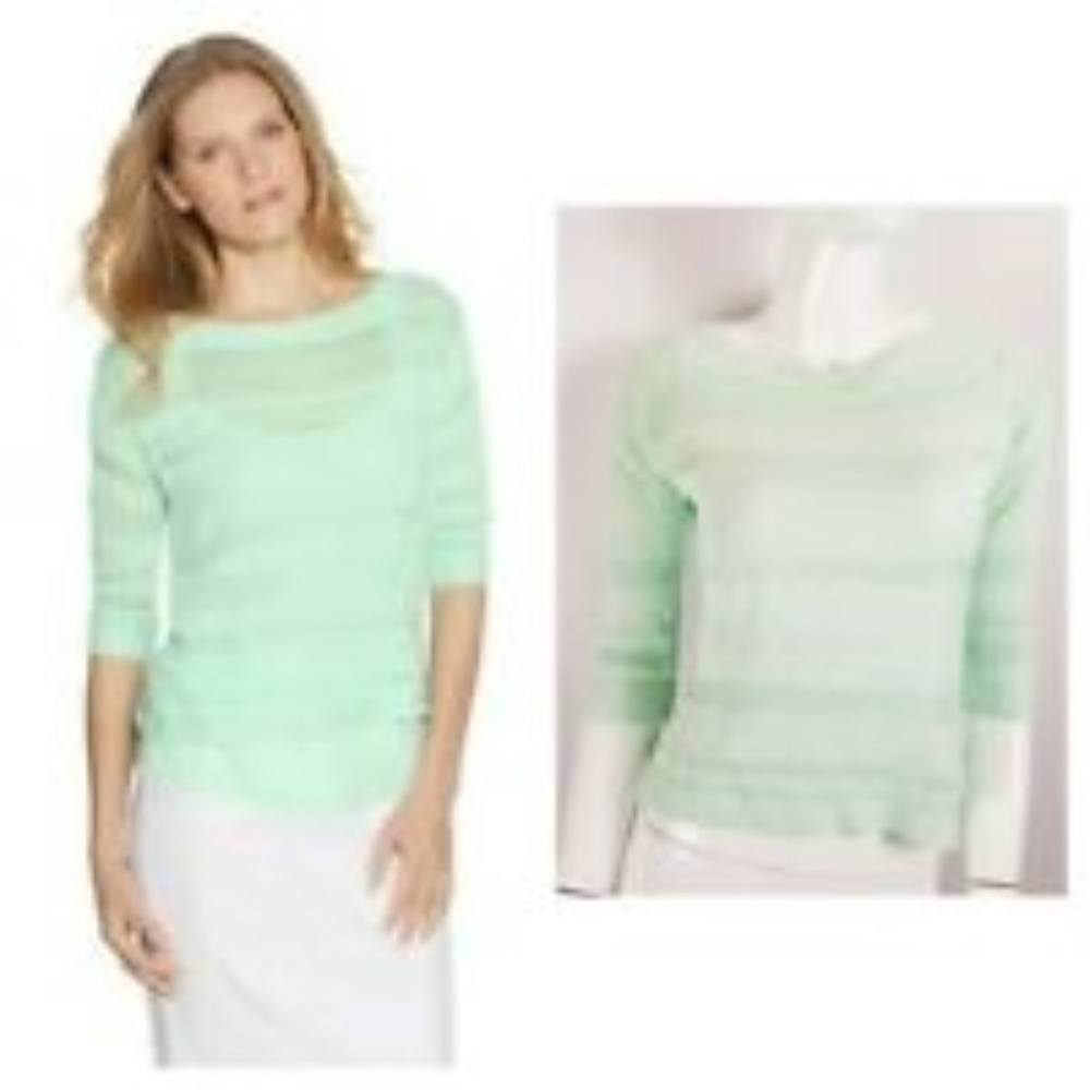 WHBM Mint Open Knit 3/4 Sleeve Sweater, Small